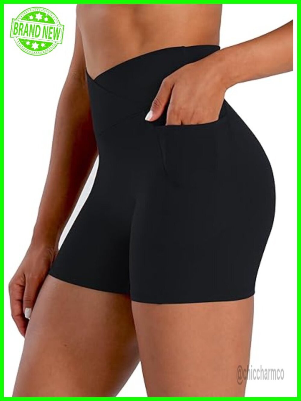 Hidden Butt Lifting Scrunch Biker Shorts with Pockets Crossover High Waist Yoga